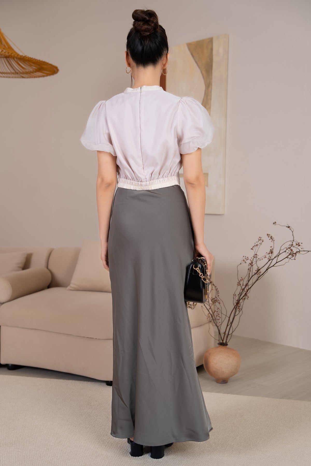 Natasha Satin Maxi Skirt in Olive