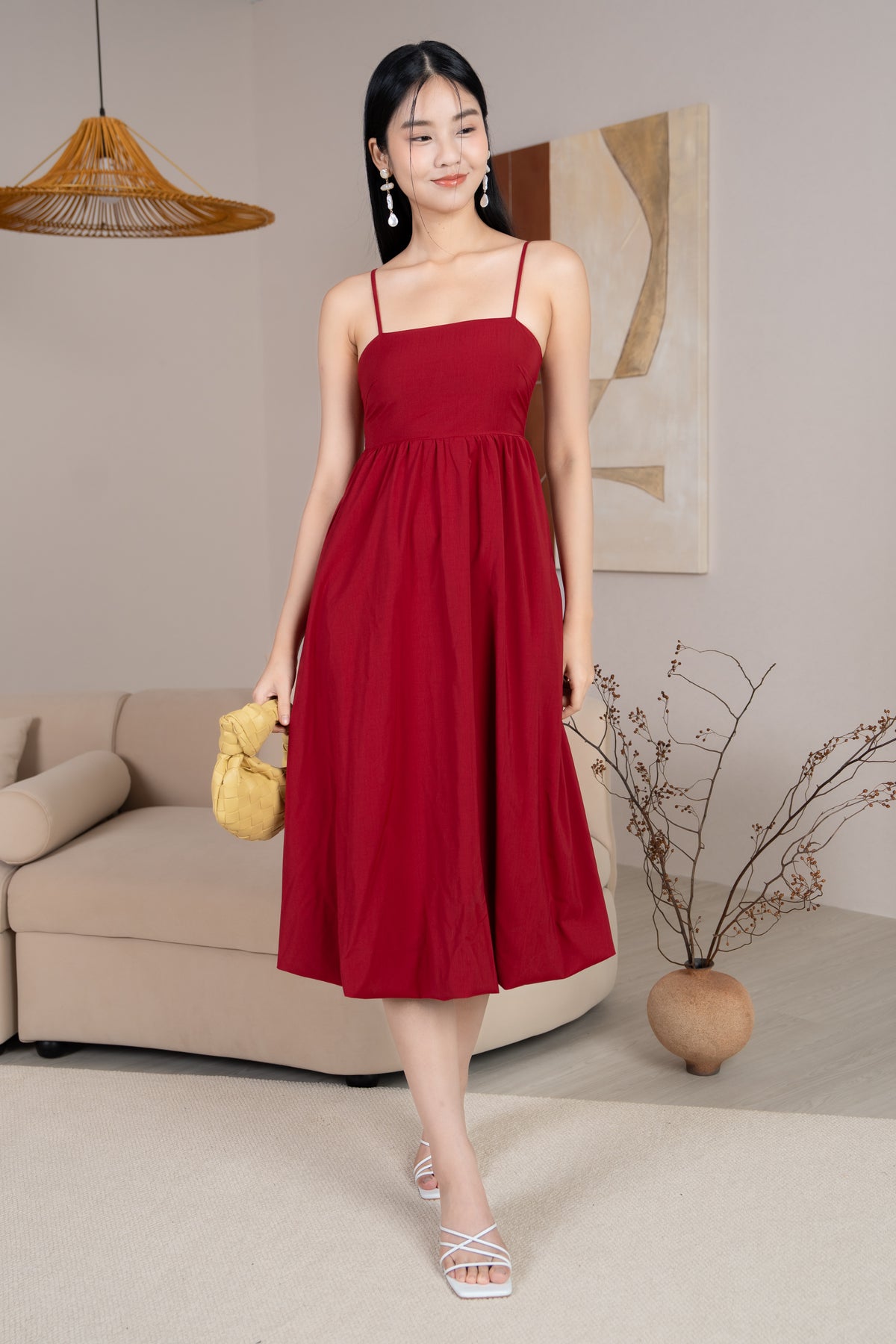 Andrea Bubble Strappy Dress in Wine