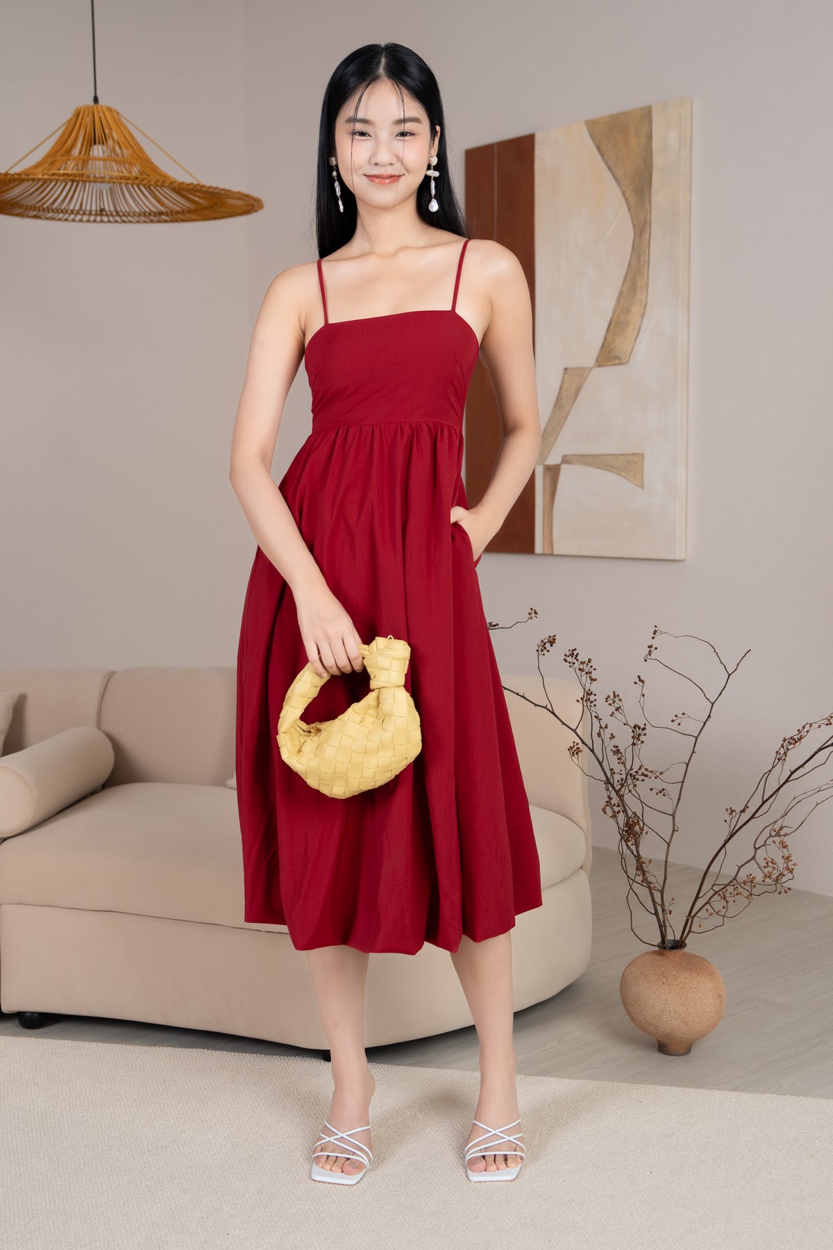 Andrea Bubble Strappy Dress in Wine