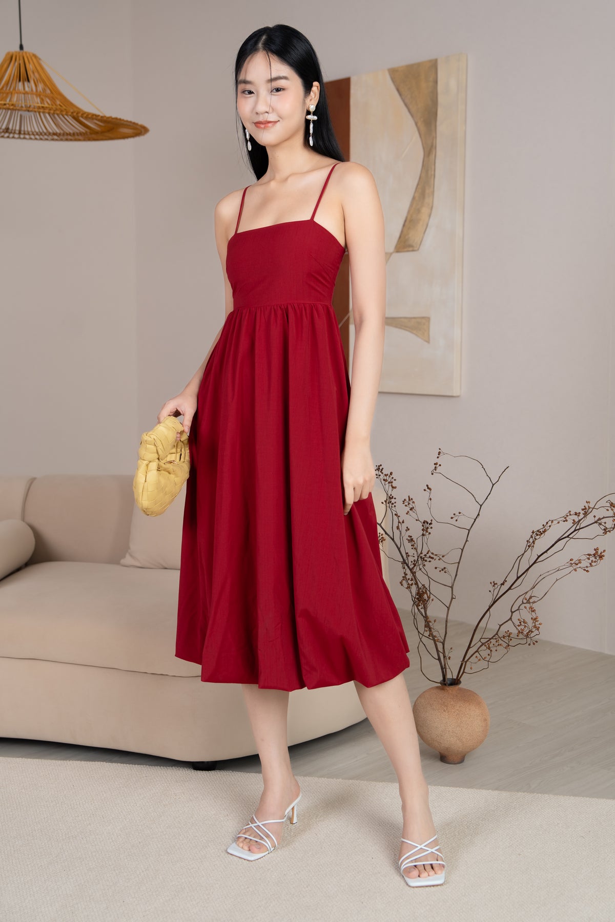 Andrea Bubble Strappy Dress in Wine