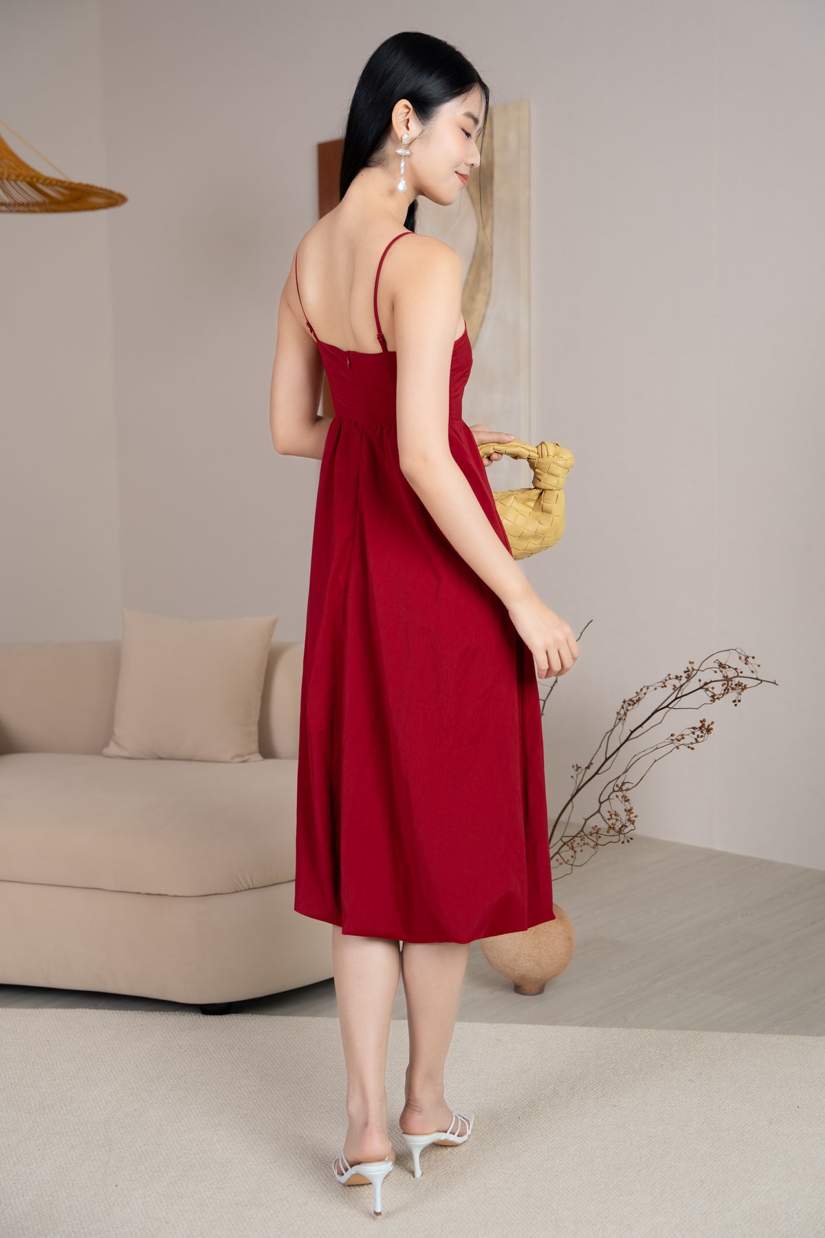 Andrea Bubble Strappy Dress in Wine