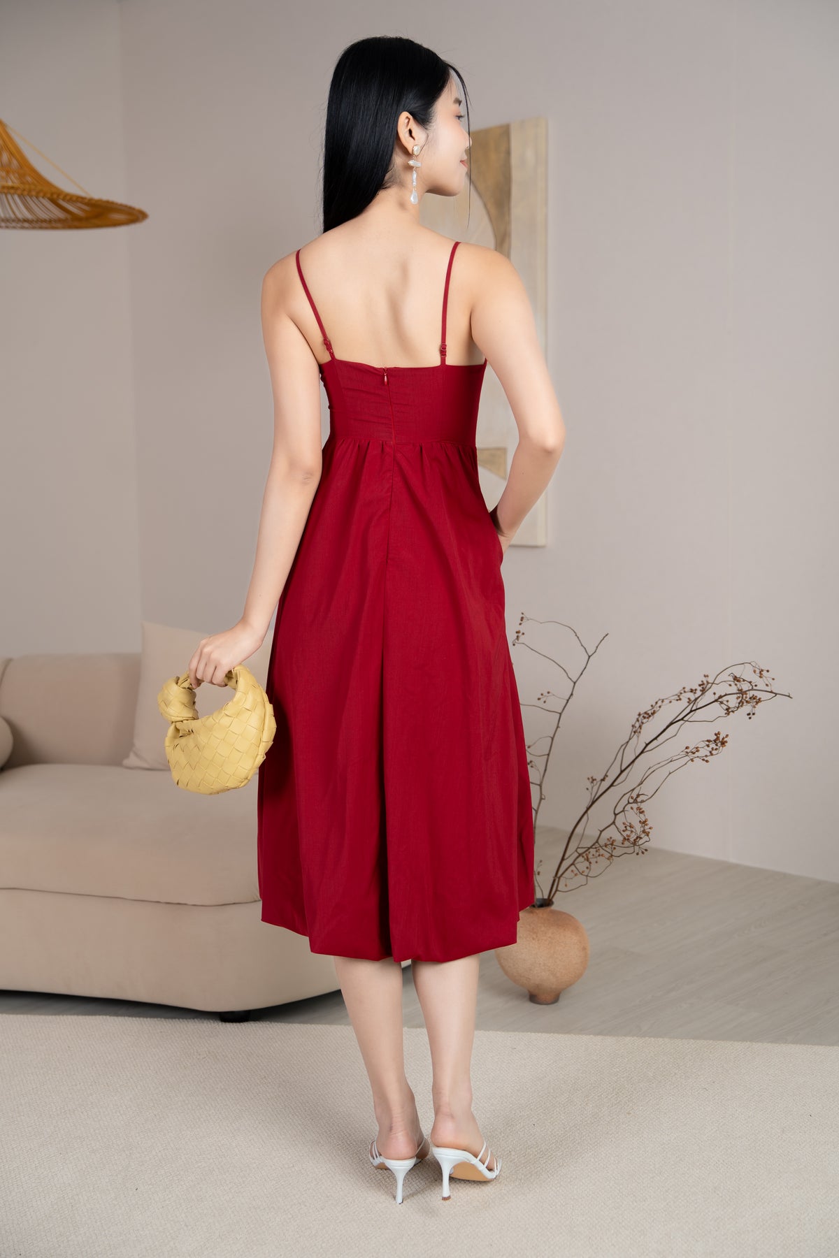 Andrea Bubble Strappy Dress in Wine