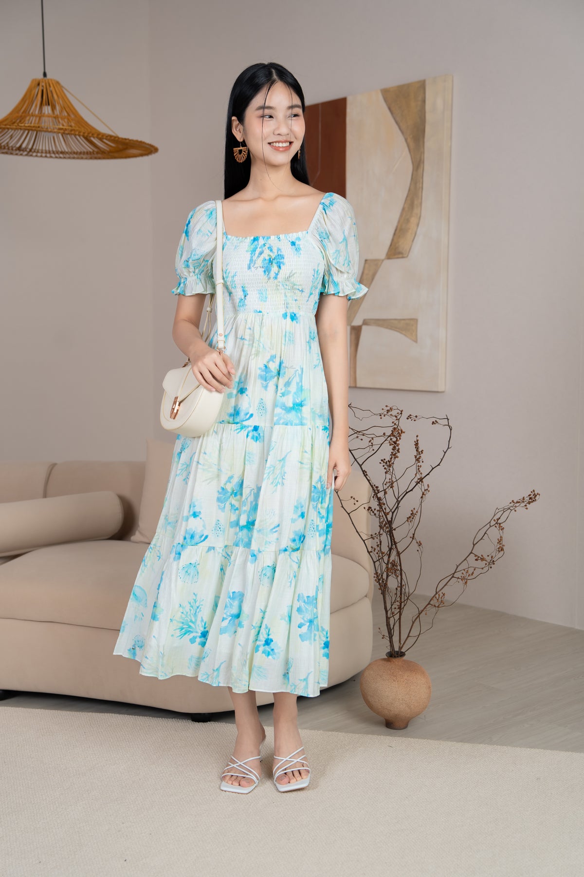 Penny Puff Sleeves Smocked Dress in Blue Iris