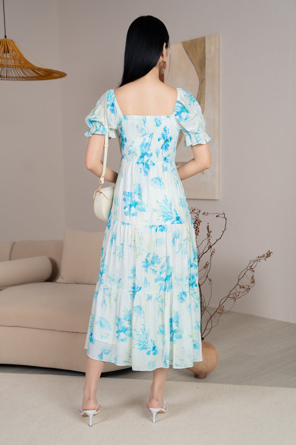 Penny Puff Sleeves Smocked Dress in Blue Iris