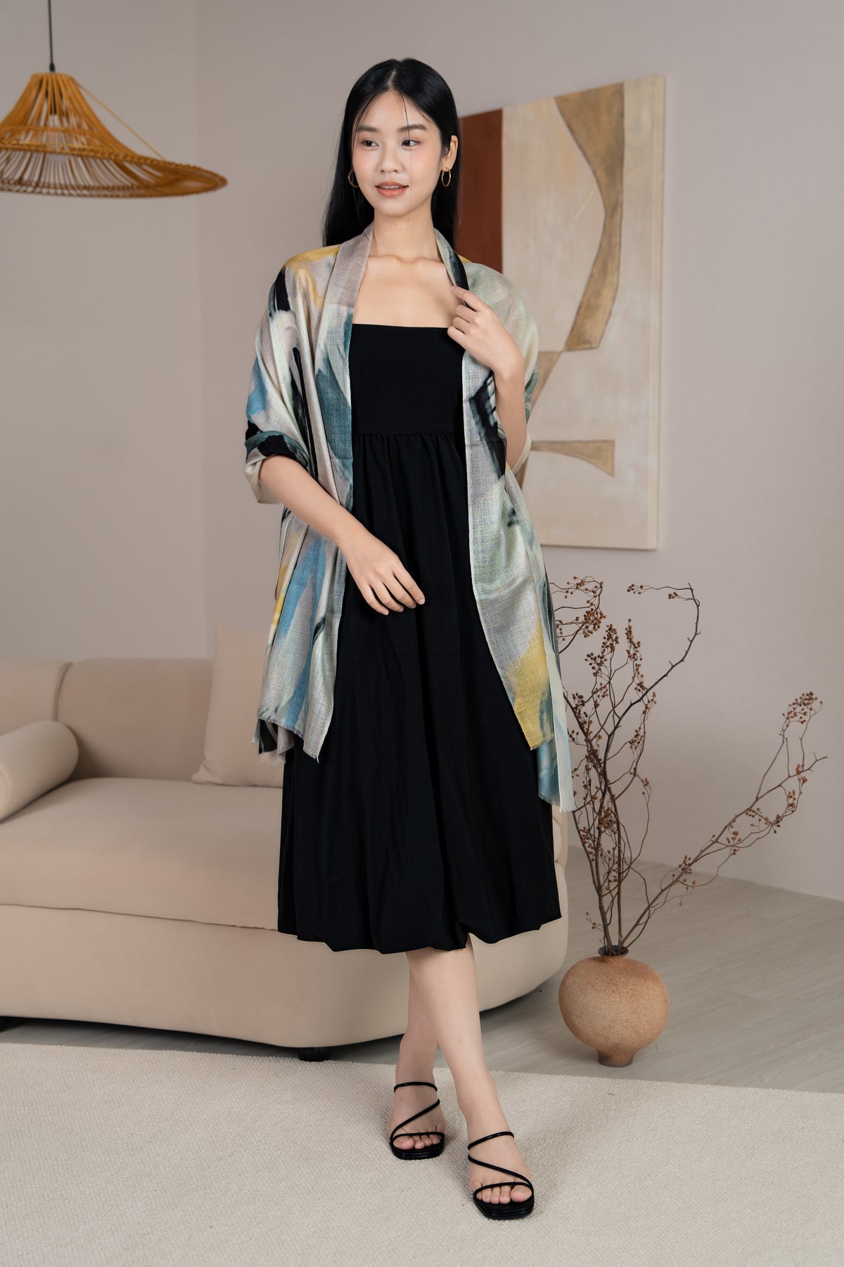 Restocked* Luxe Cashmere Shawl in Abstract Brushstrokes