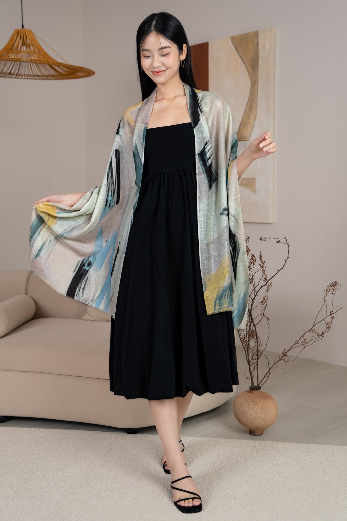 Restocked* Luxe Cashmere Shawl in Abstract Brushstrokes