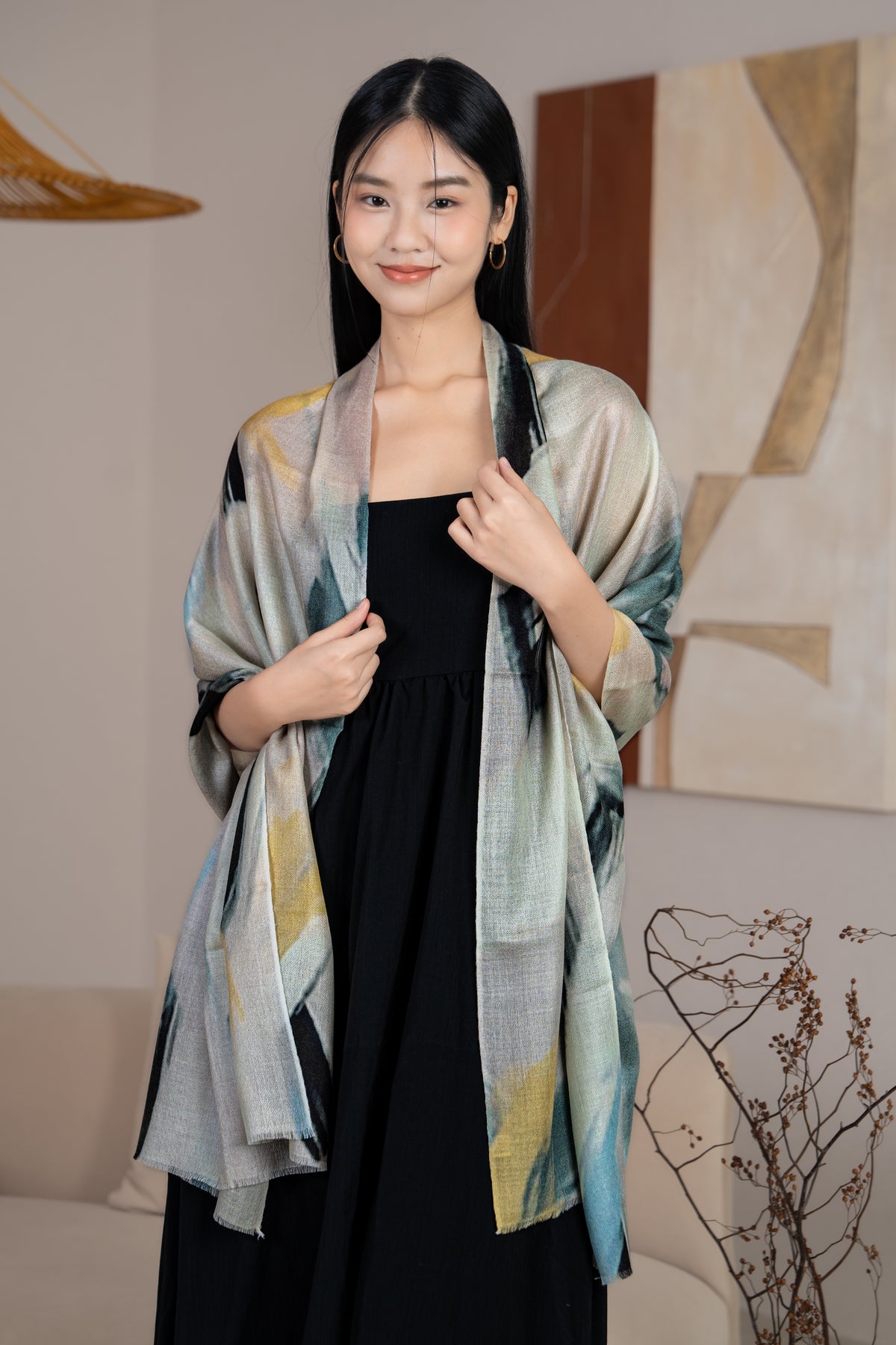 Restocked* Luxe Cashmere Shawl in Abstract Brushstrokes