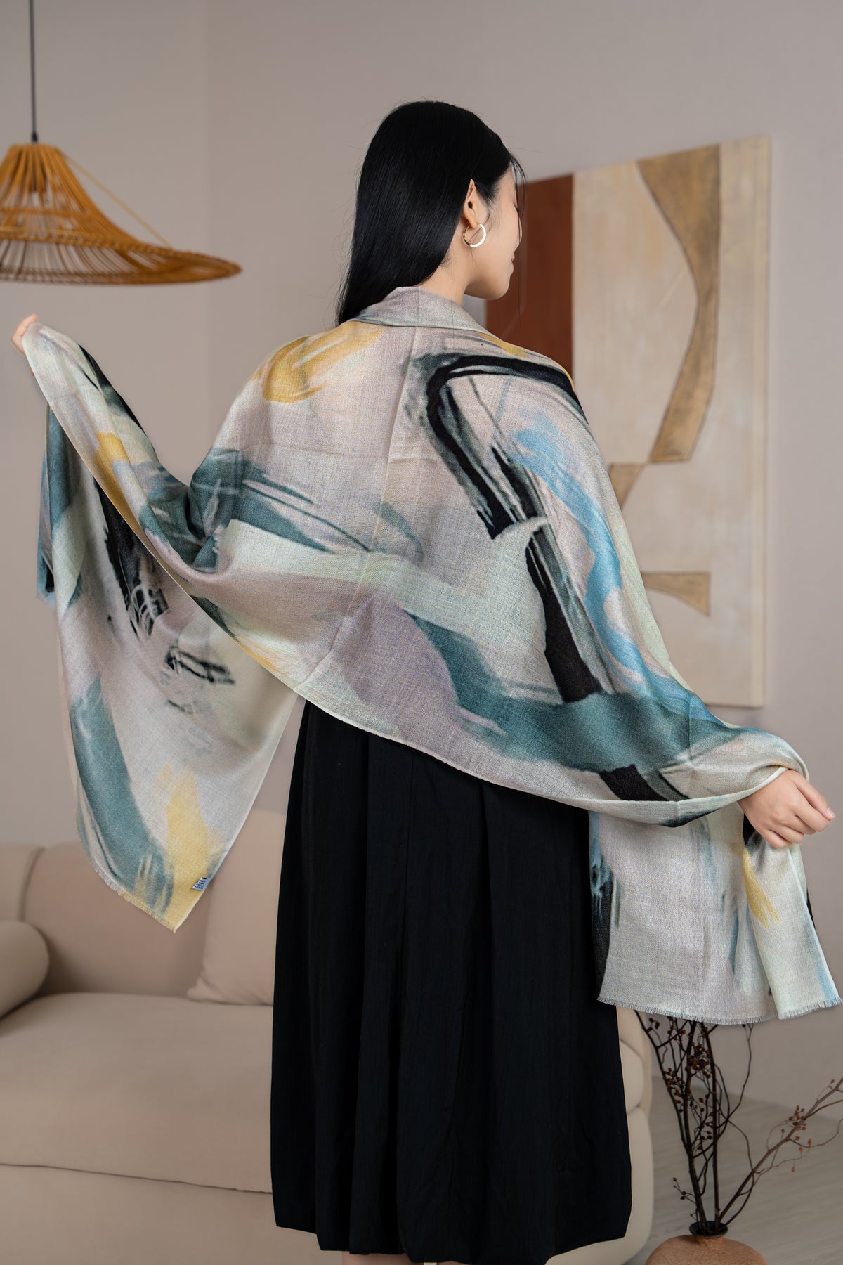 Restocked* Luxe Cashmere Shawl in Abstract Brushstrokes