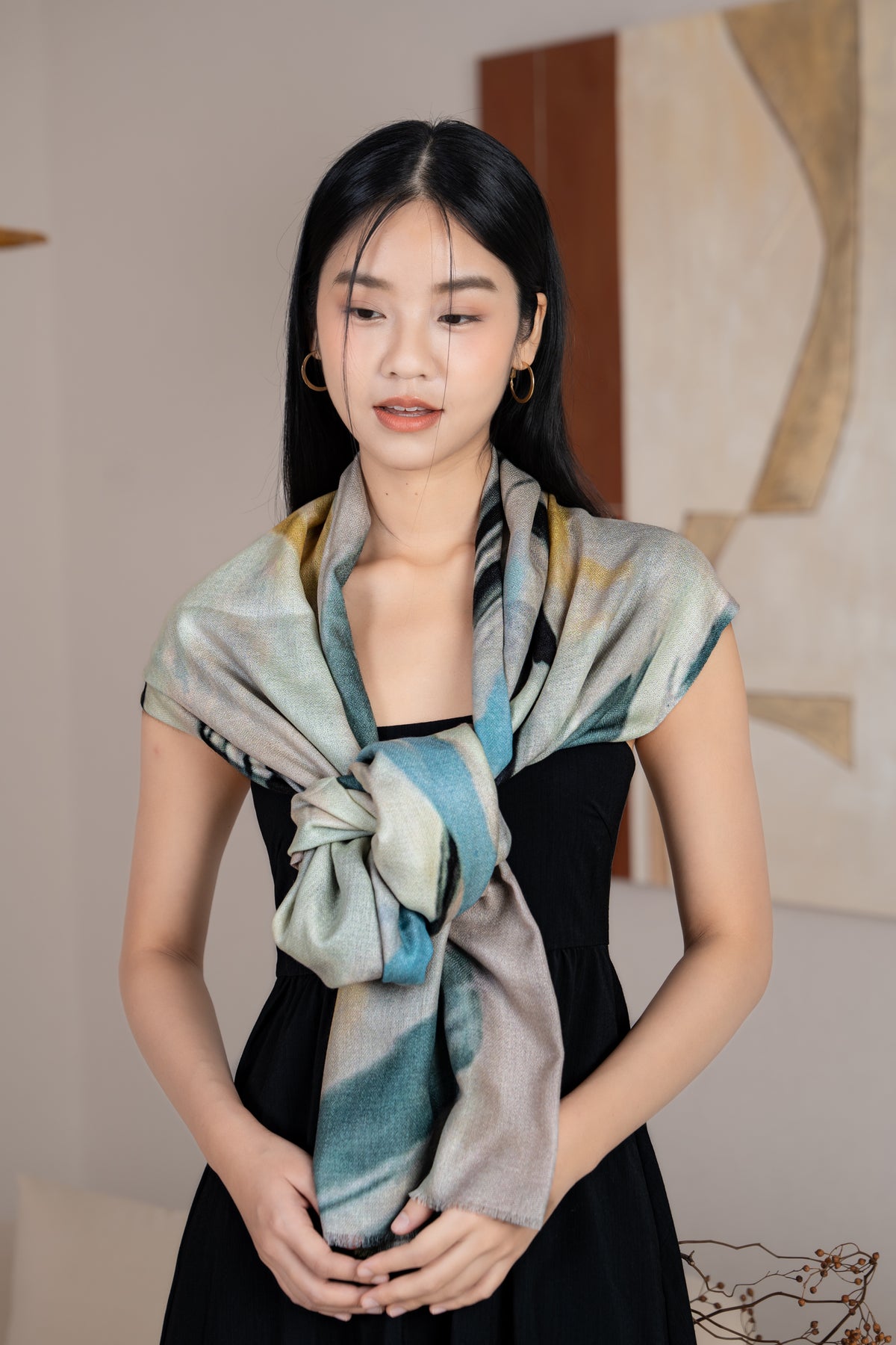 Restocked* Luxe Cashmere Shawl in Abstract Brushstrokes