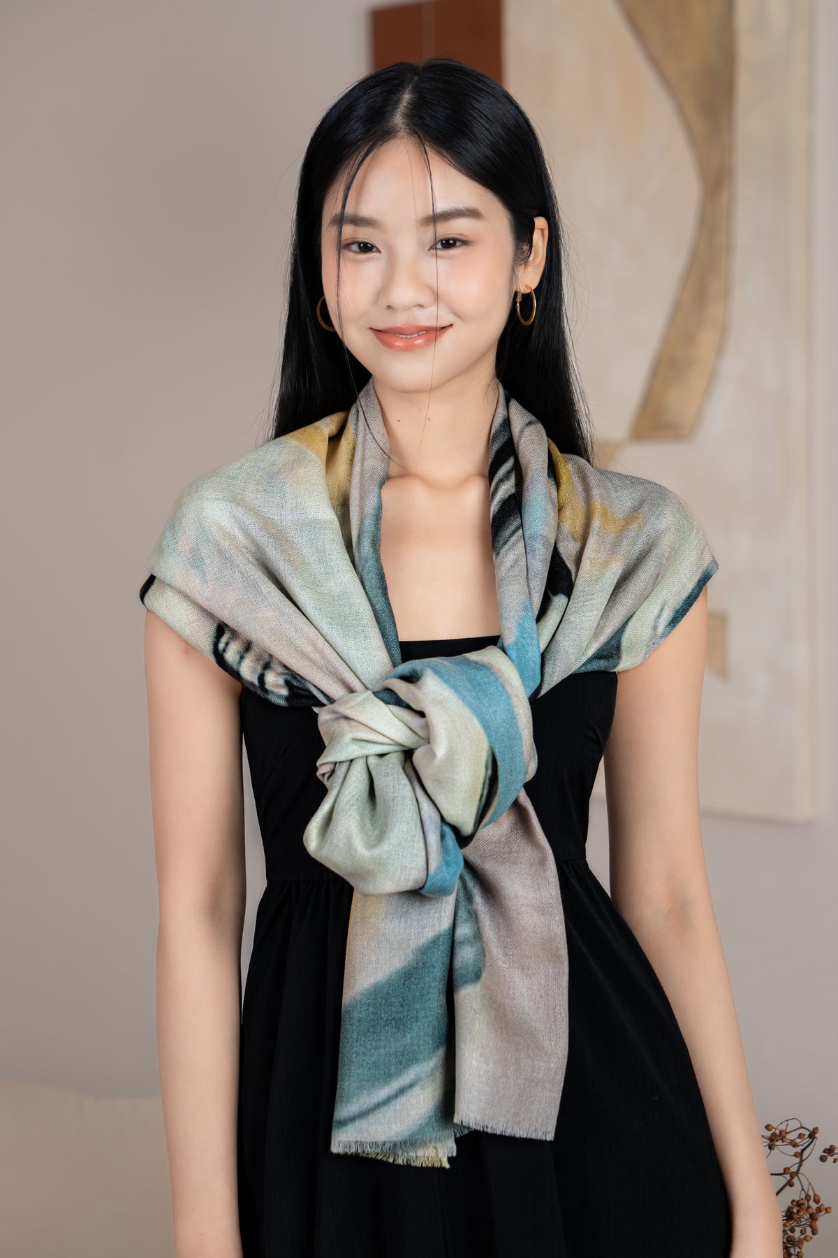 Restocked* Luxe Cashmere Shawl in Abstract Brushstrokes