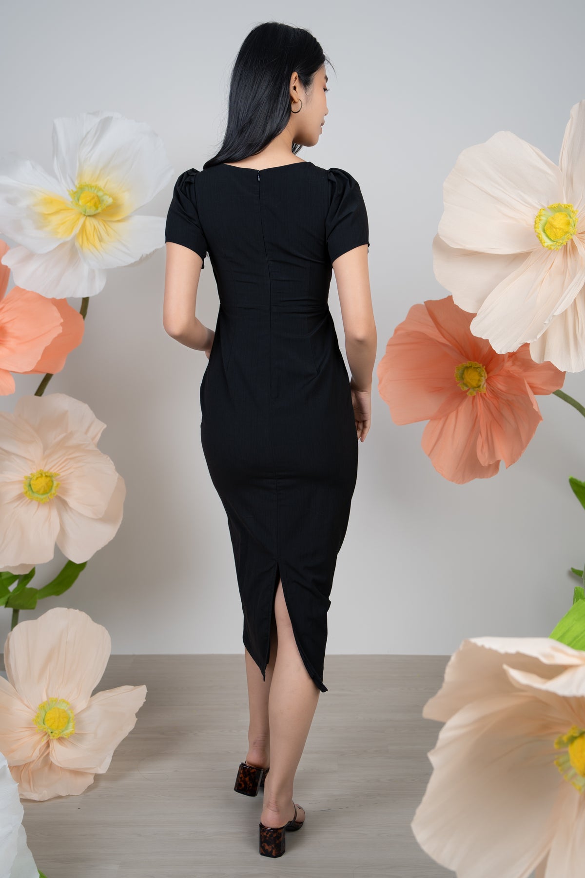 Amanda Sweetheart Wrap Pencil Dress in Black