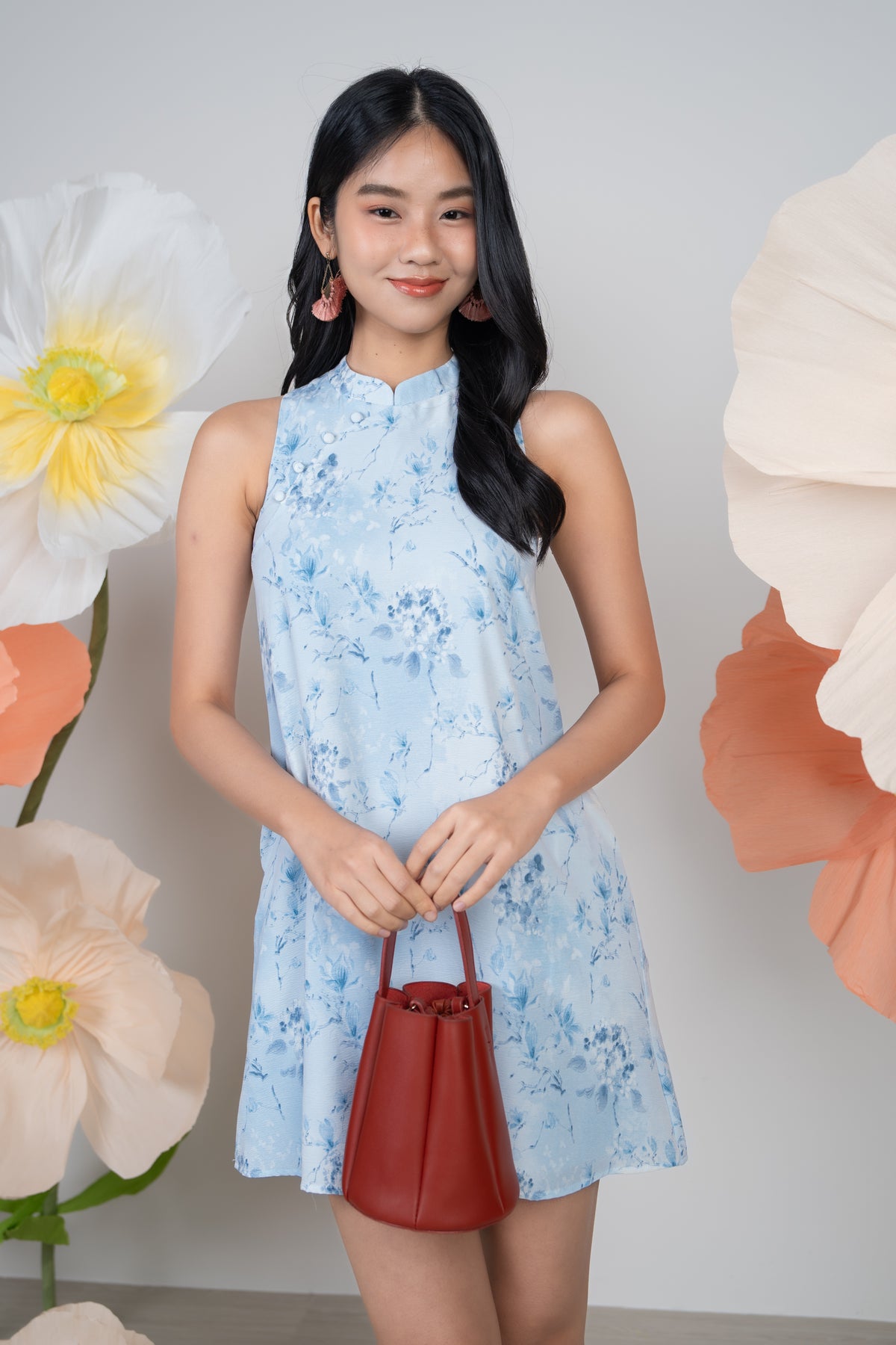 Lantana Flower Cheongsam in Blue