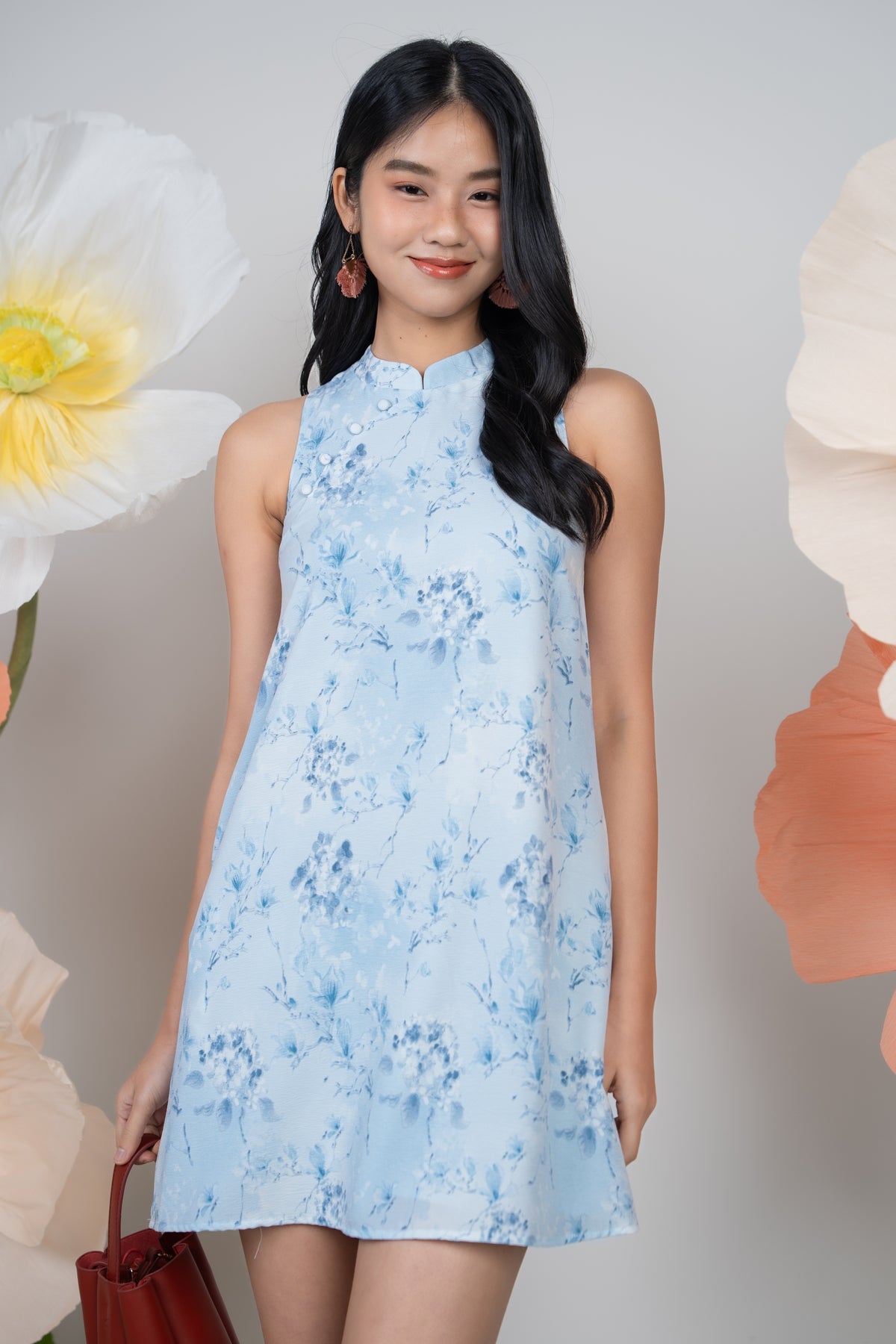 Lantana Flower Cheongsam in Blue