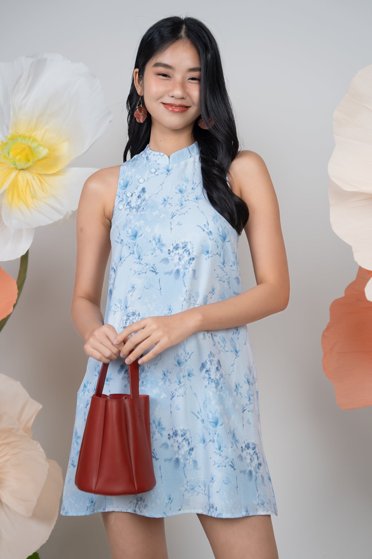 Lantana Flower Cheongsam in Blue