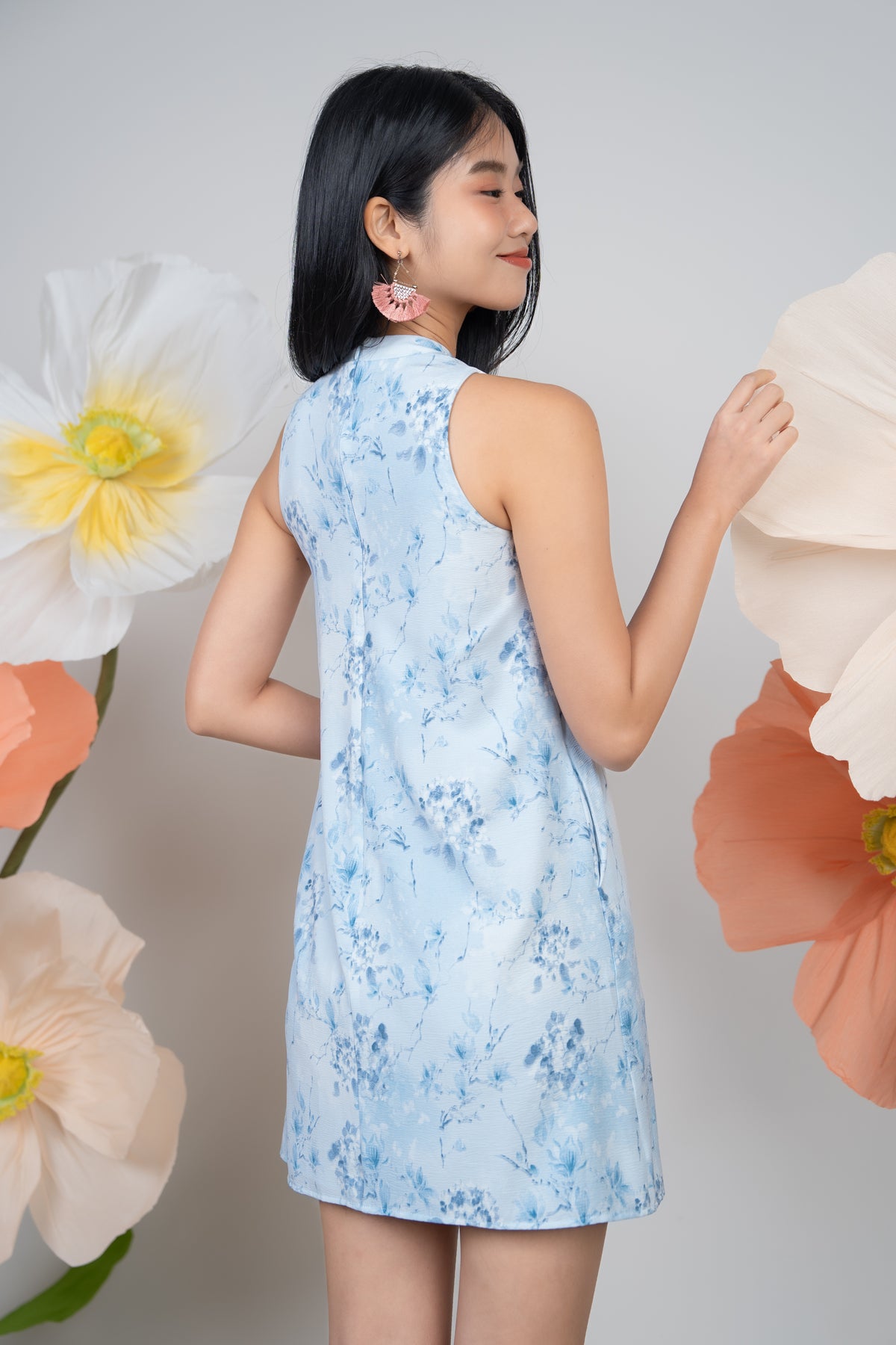 Lantana Flower Cheongsam in Blue