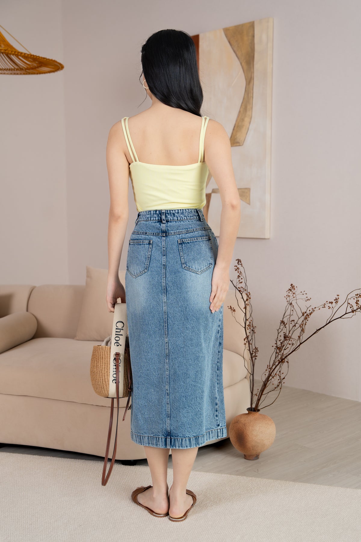 Split Front Denim Skirt in Acid Wash