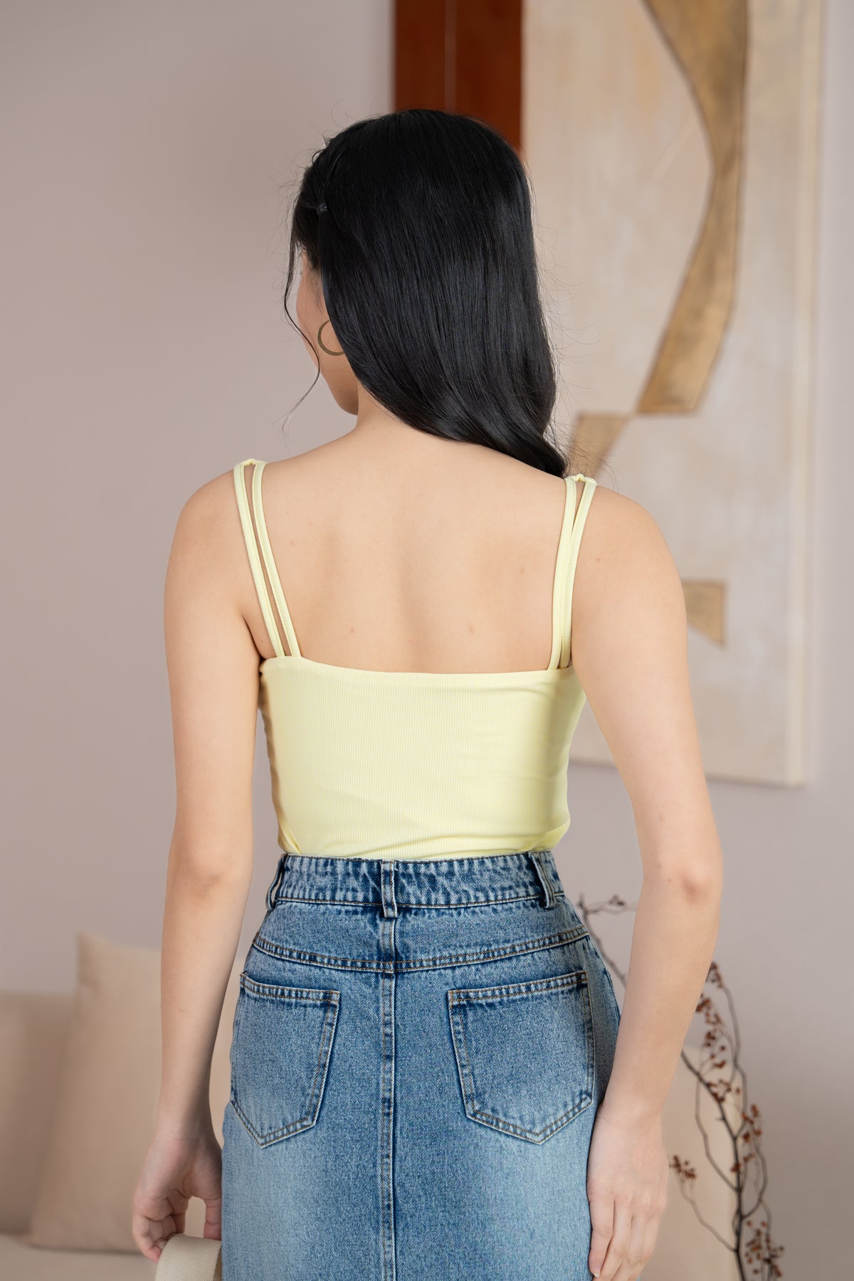 2-Way Straps Padded Ribbed Top in Lemonade