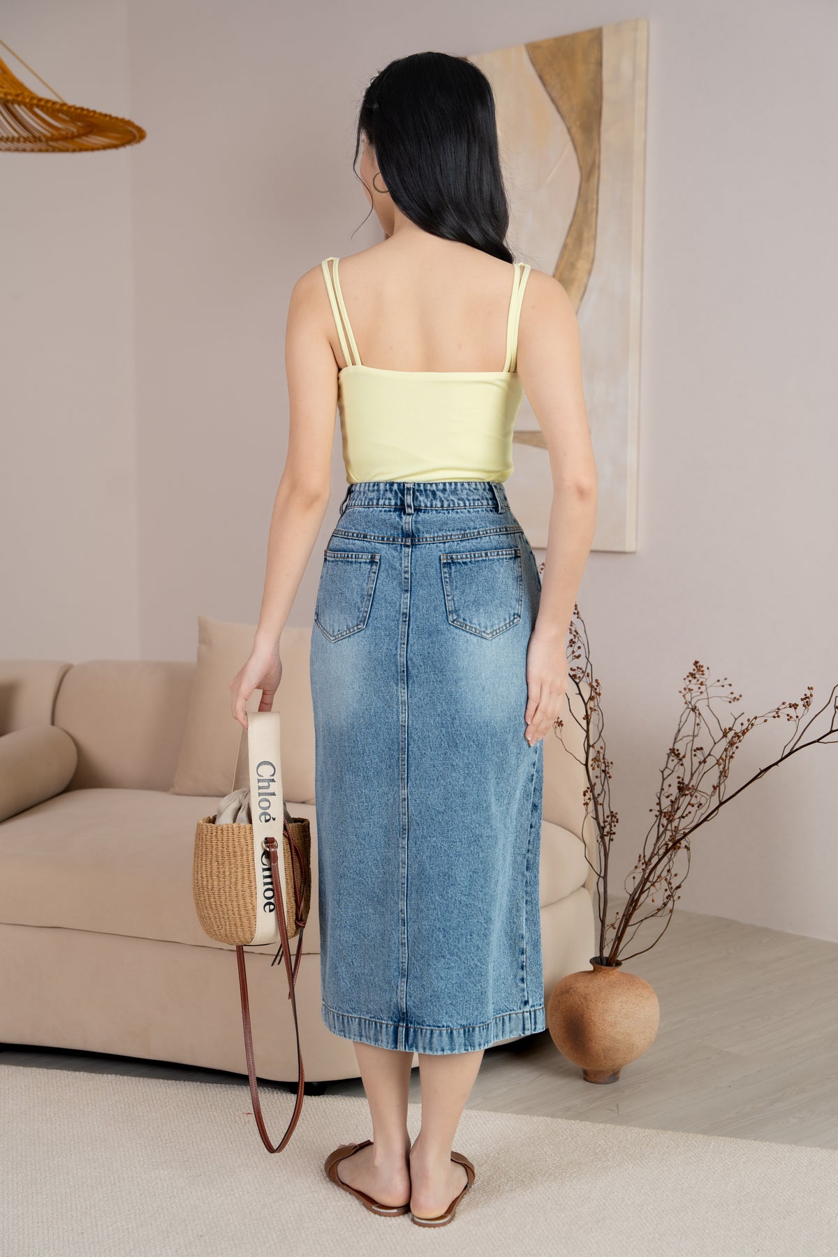 Split Front Denim Skirt in Acid Wash