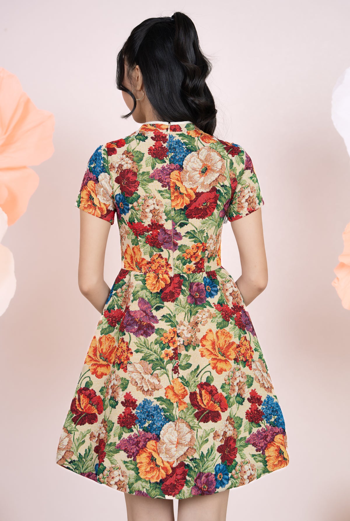 Jade Button Mandarin Collar Dress in Lush Florals