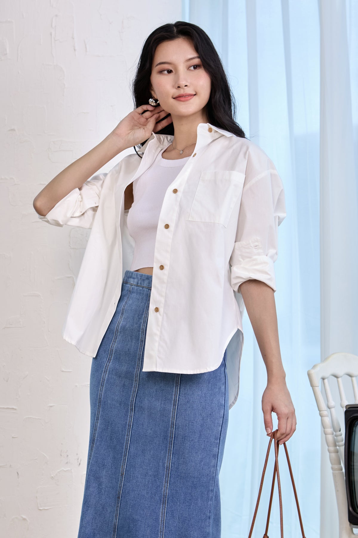 Ferlyn Oversized Button Shirt in White