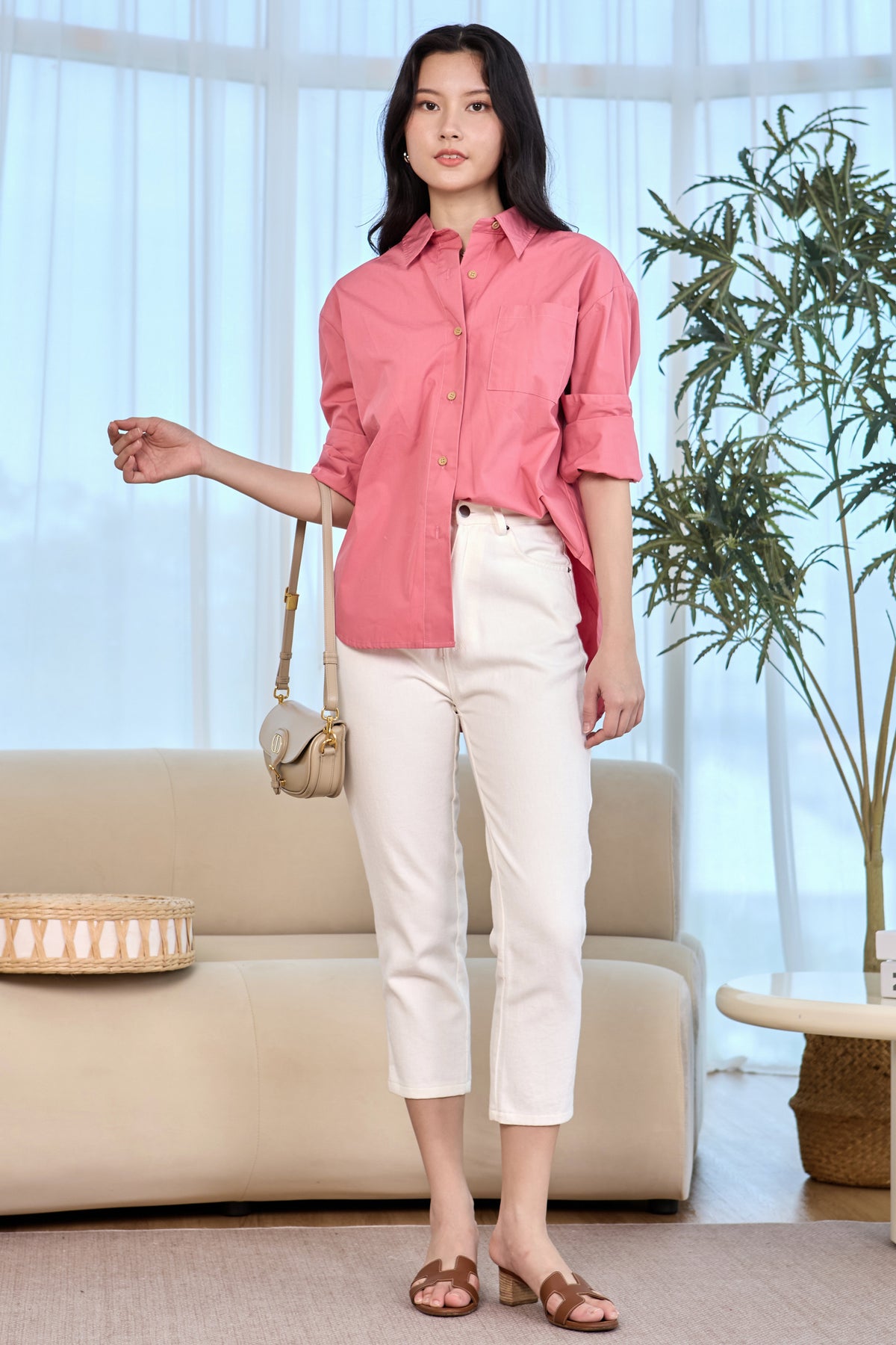 Ferlyn Oversized Button Shirt  in Pink